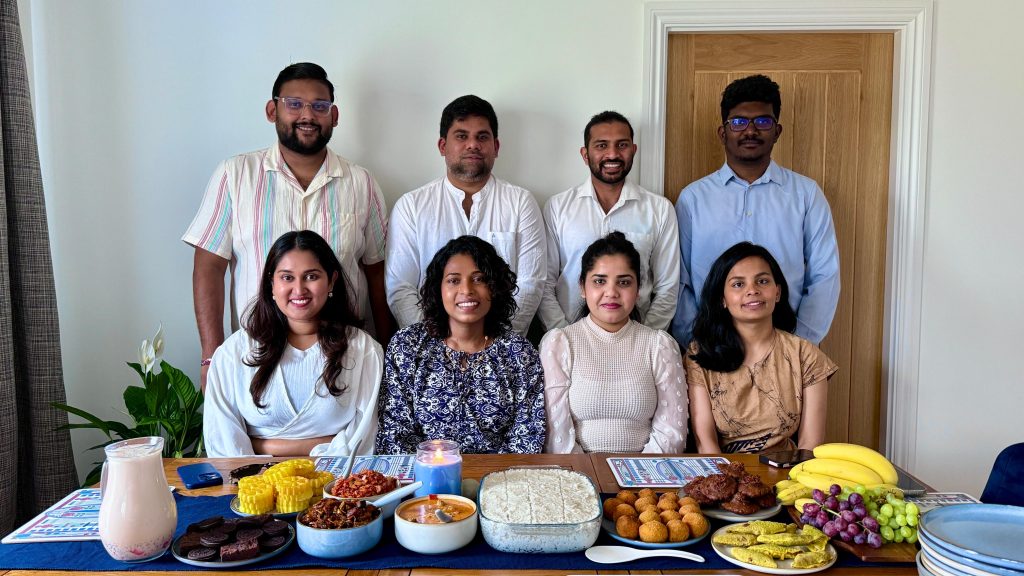 Madusanka and friends having a celebration at home.